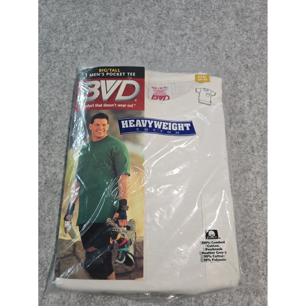 Vintage BVD Heavyweight Pocket T Shirt XXXL White 100% Cotton New Sealed